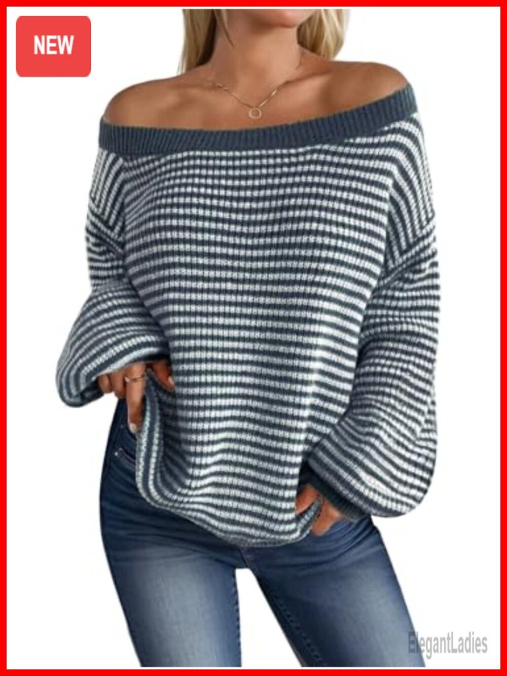 Striped Off the Shoulder Sweater Oversized Knit Pullover
